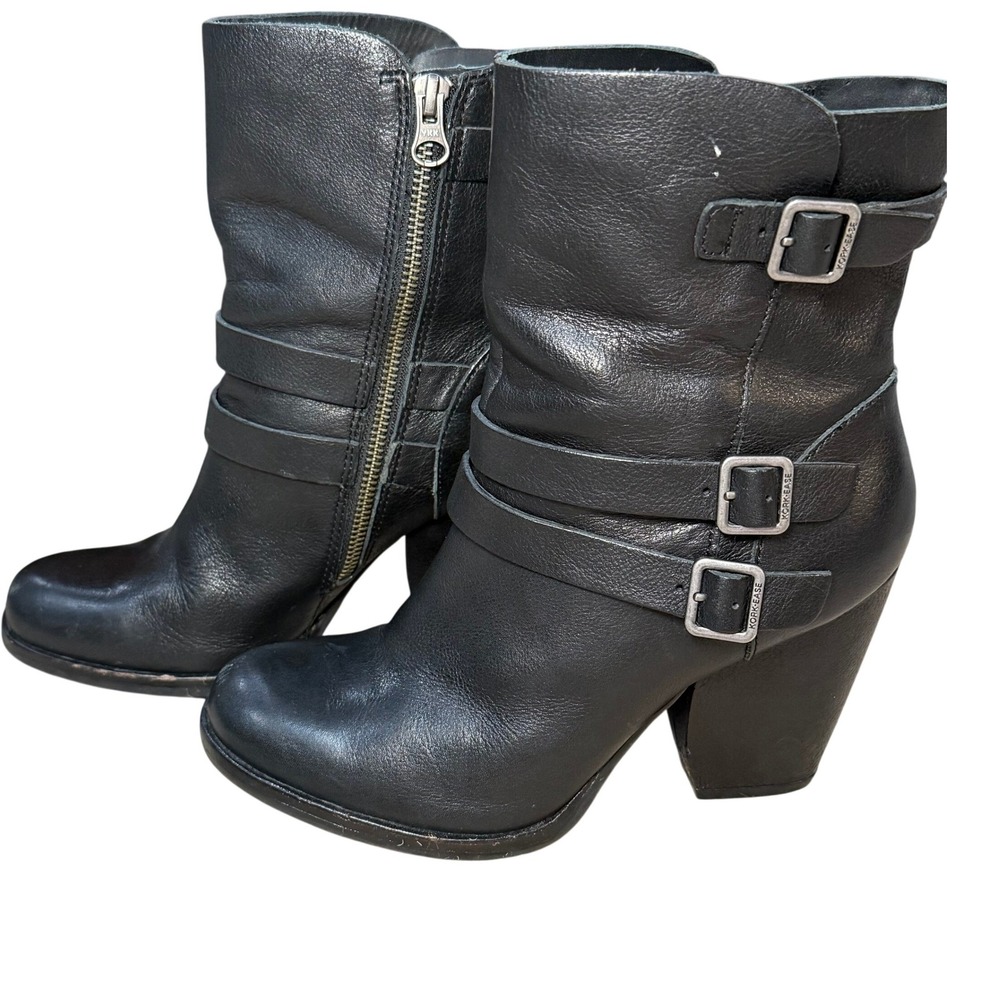 Kork-Ease‎ Leather Heel Triple Buckle Moto Biker Boots Western Revival Women 7 - Picture 2 of 14